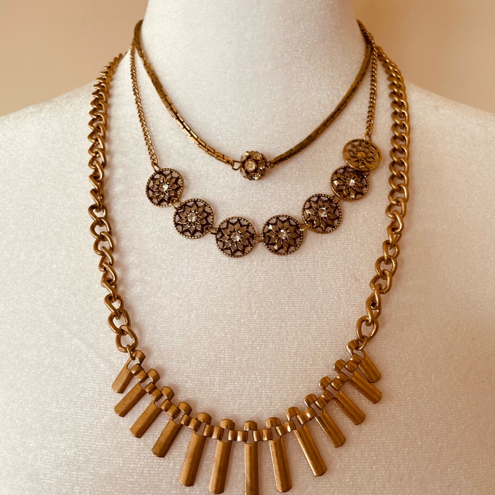 Have fun with these 3 Vintage Gold Tone Choker Necklaces. Layer up if you want
